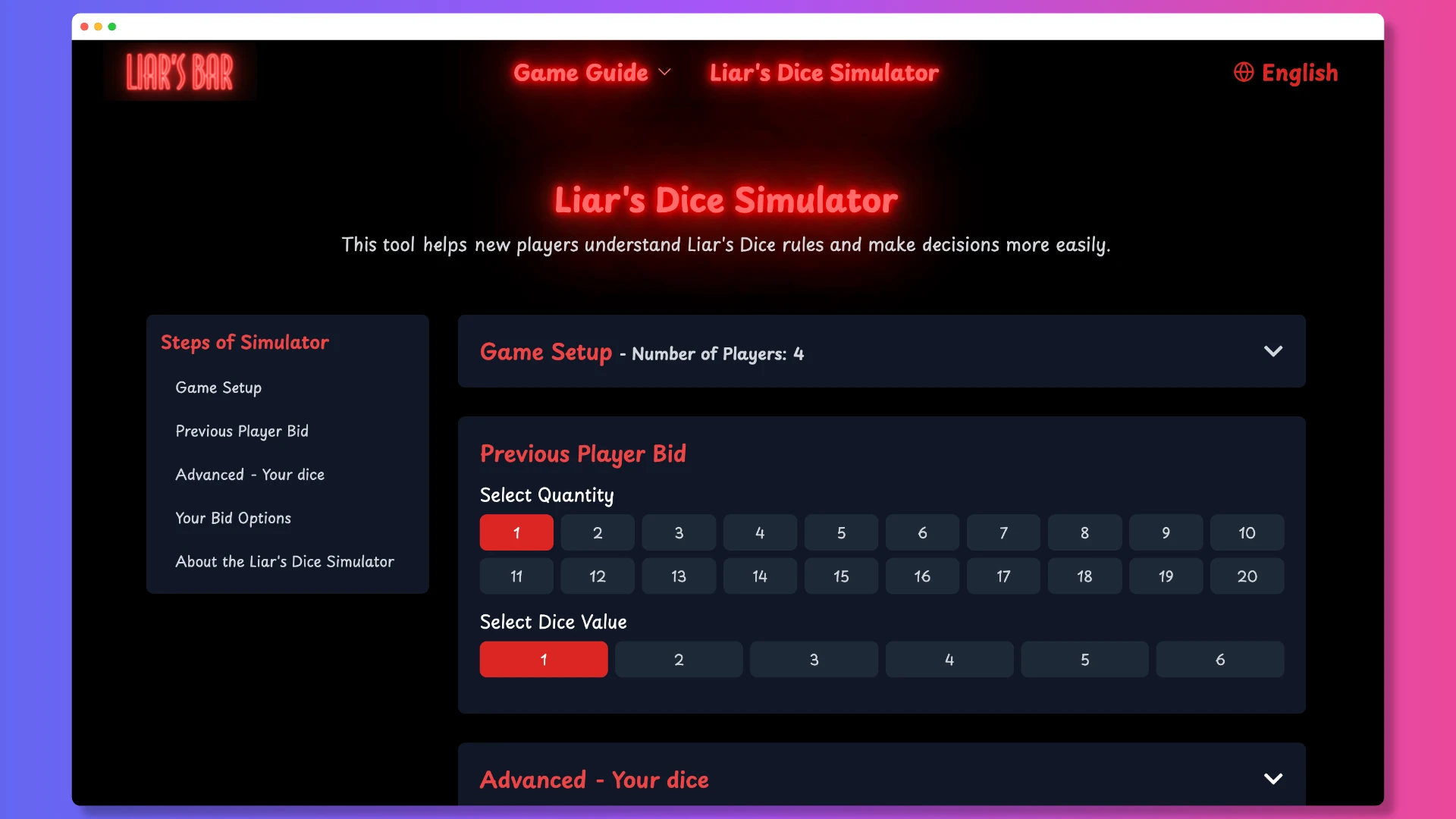 Liar's Dice Simulator